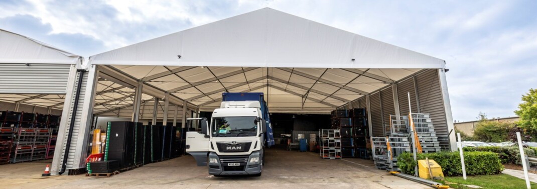 Front view of lorry in temporary canopy at AGC Glass